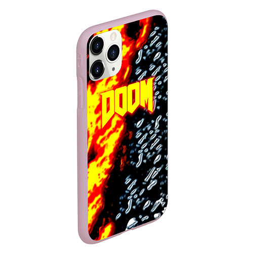 Чехол iPhone 11 Pro матовый Doom огненное лого / 3D-Розовый – фото 2