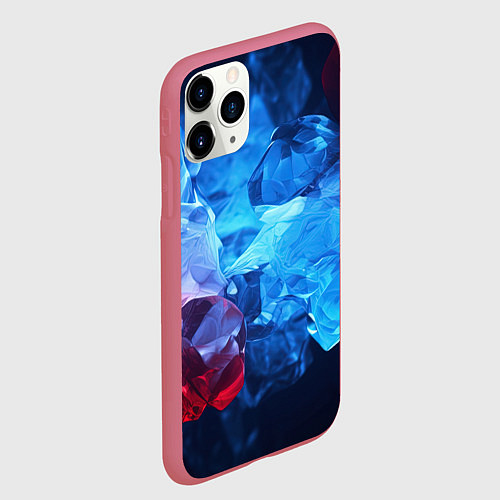 Чехол iPhone 11 Pro матовый Синяя ледяная абстракция с красным / 3D-Малиновый – фото 2