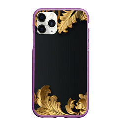 Чехол iPhone 11 Pro матовый Золотистые узоры на черном, цвет: 3D-фиолетовый