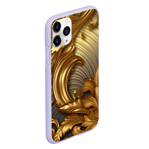 Чехол iPhone 11 Pro матовый Золотая текстура и абстракции / 3D-Светло-сиреневый – фото 2