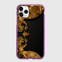 Чехол iPhone 11 Pro матовый Золотые объемные узоры, цвет: 3D-фиолетовый