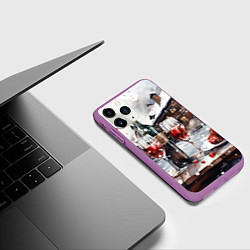 Чехол iPhone 11 Pro матовый Новогодние напитки на фоне зимнего пейзажа, цвет: 3D-фиолетовый — фото 2