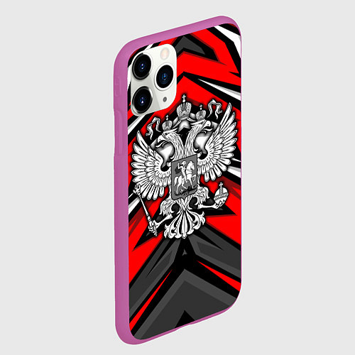 Чехол iPhone 11 Pro матовый Россия - красная геометрия / 3D-Фиолетовый – фото 2