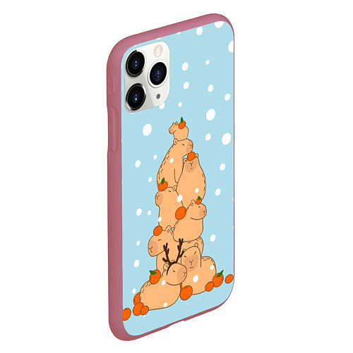 Чехол iPhone 11 Pro матовый Гора капибара в снегу / 3D-Малиновый – фото 2