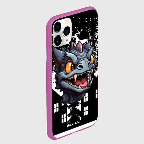 Чехол iPhone 11 Pro матовый Злой дракон на черном фоне / 3D-Фиолетовый – фото 2