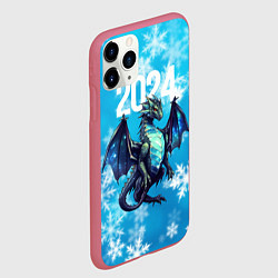 Чехол iPhone 11 Pro матовый 2024 синий дракон, цвет: 3D-малиновый — фото 2
