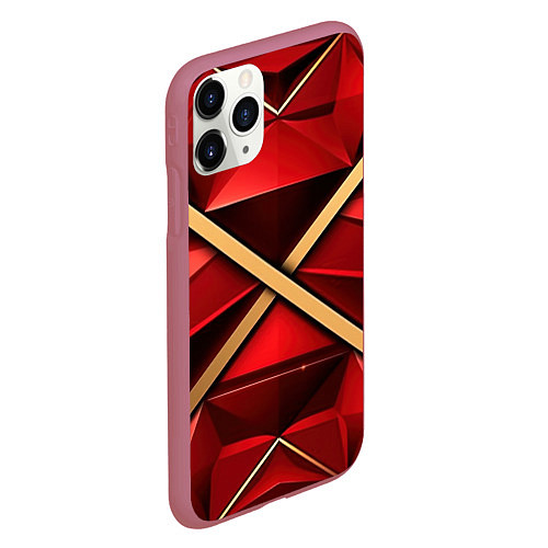 Чехол iPhone 11 Pro матовый Золотые ленты на красном фоне / 3D-Малиновый – фото 2