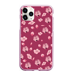 Чехол iPhone 11 Pro матовый Сакура цветы и бутоны паттерны, цвет: 3D-розовый
