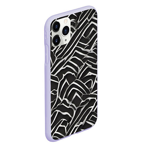 Чехол iPhone 11 Pro матовый Абстракция черное серебро / 3D-Светло-сиреневый – фото 2