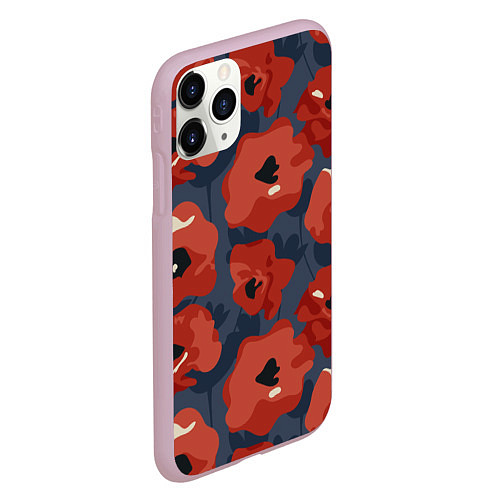 Чехол iPhone 11 Pro матовый Абстрактные красные маки - паттерн / 3D-Розовый – фото 2