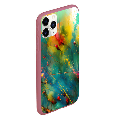 Чехол iPhone 11 Pro матовый Абстрактные мазки краски / 3D-Малиновый – фото 2