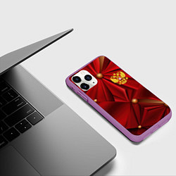 Чехол iPhone 11 Pro матовый Золотой герб России на красной абстракции, цвет: 3D-фиолетовый — фото 2