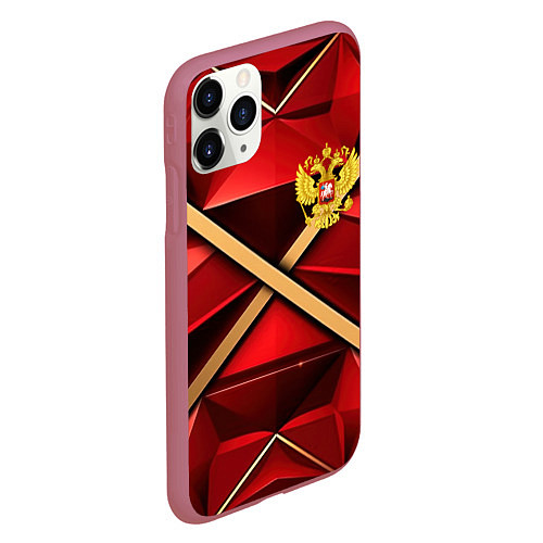 Чехол iPhone 11 Pro матовый Герб России на красном абстрактном фоне / 3D-Малиновый – фото 2