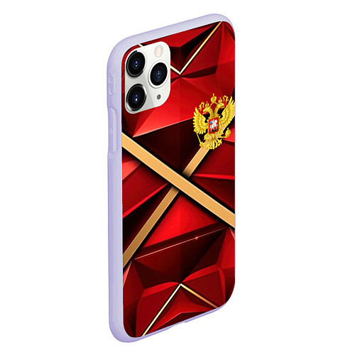 Чехол iPhone 11 Pro матовый Герб России на красном абстрактном фоне / 3D-Светло-сиреневый – фото 2