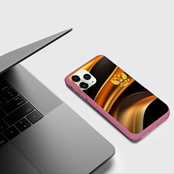 Чехол iPhone 11 Pro матовый Герб России на черном золотом фоне, цвет: 3D-малиновый — фото 2