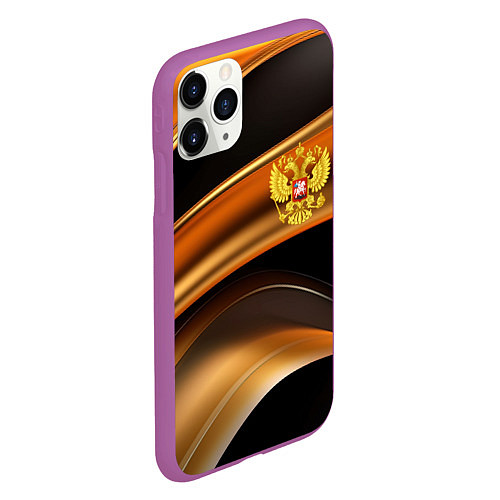 Чехол iPhone 11 Pro матовый Герб России на черном золотом фоне / 3D-Фиолетовый – фото 2
