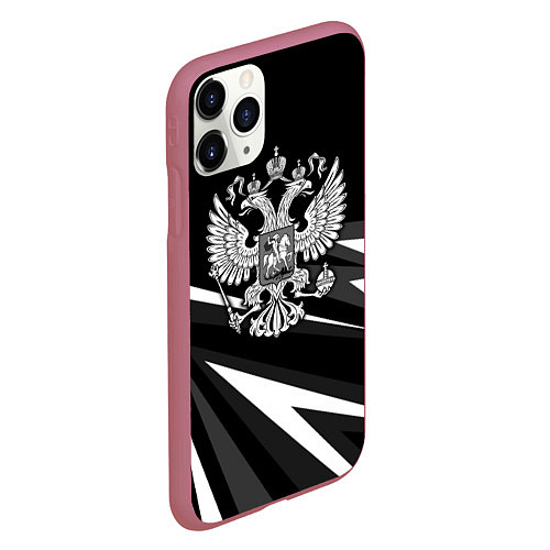 Чехол iPhone 11 Pro матовый Герб РФ - white and black geometry / 3D-Малиновый – фото 2