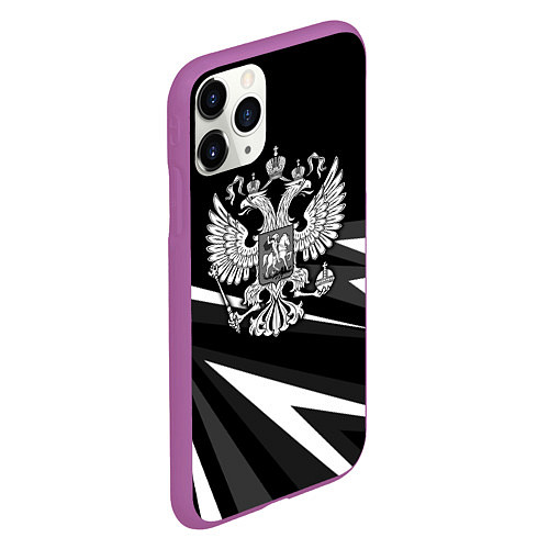 Чехол iPhone 11 Pro матовый Герб РФ - white and black geometry / 3D-Фиолетовый – фото 2