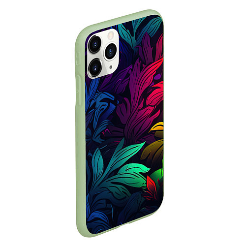 Чехол iPhone 11 Pro матовый Яркие абстрактные листья / 3D-Салатовый – фото 2