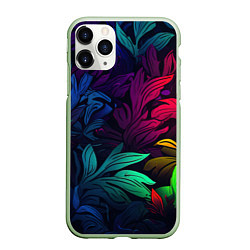 Чехол iPhone 11 Pro матовый Яркие абстрактные листья, цвет: 3D-салатовый