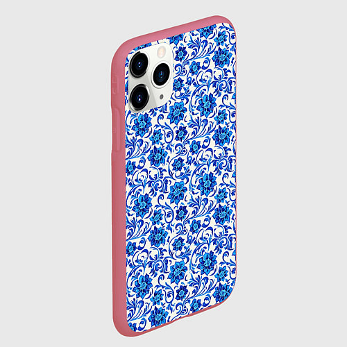 Чехол iPhone 11 Pro матовый Гжель классика / 3D-Малиновый – фото 2