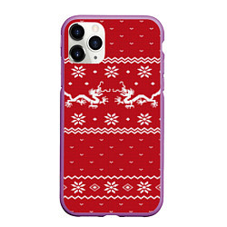 Чехол iPhone 11 Pro матовый Новогодний свитер с драконами, цвет: 3D-фиолетовый