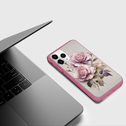 Чехол iPhone 11 Pro матовый Нежные розовые розы на стене, цвет: 3D-малиновый — фото 2