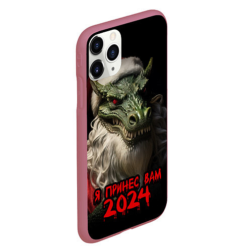 Чехол iPhone 11 Pro матовый Дракон Санта 2024 / 3D-Малиновый – фото 2