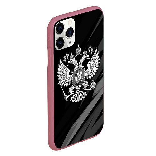 Чехол iPhone 11 Pro матовый Герб России - черно-белая абстракция / 3D-Малиновый – фото 2