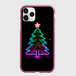 Чехол iPhone 11 Pro матовый Неоновая ёлка, цвет: 3D-малиновый