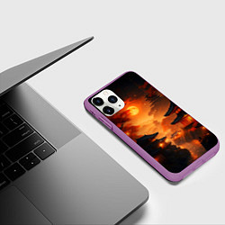Чехол iPhone 11 Pro матовый Мрачная япония - пейзаж, цвет: 3D-фиолетовый — фото 2