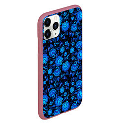 Чехол iPhone 11 Pro матовый Новогодняя гжельская роспись чёрный фон, цвет: 3D-малиновый — фото 2