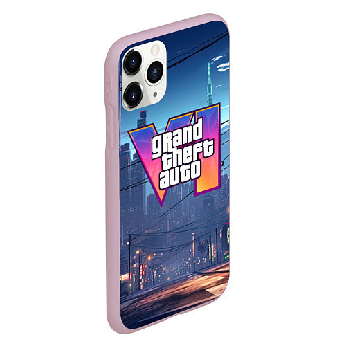 Чехол iPhone 11 Pro матовый GTA 6 ночной город / 3D-Розовый – фото 2