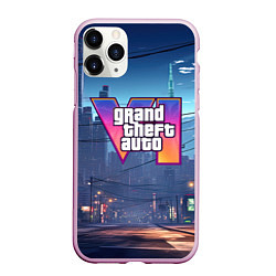 Чехол iPhone 11 Pro матовый GTA 6 ночной город, цвет: 3D-розовый