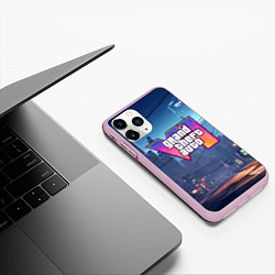 Чехол iPhone 11 Pro матовый GTA 6 ночной город, цвет: 3D-розовый — фото 2