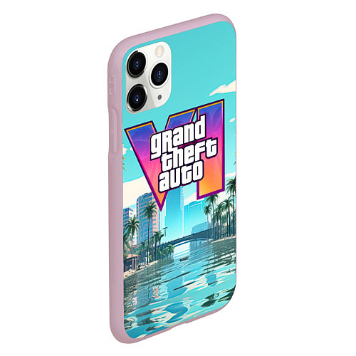 Чехол iPhone 11 Pro матовый GTA6 солечный город / 3D-Розовый – фото 2