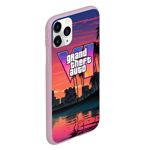 Чехол iPhone 11 Pro матовый GTA 6 лого на фоне заката / 3D-Розовый – фото 2