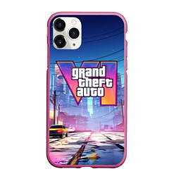 Чехол iPhone 11 Pro матовый GTA 6 неоновый город, цвет: 3D-малиновый