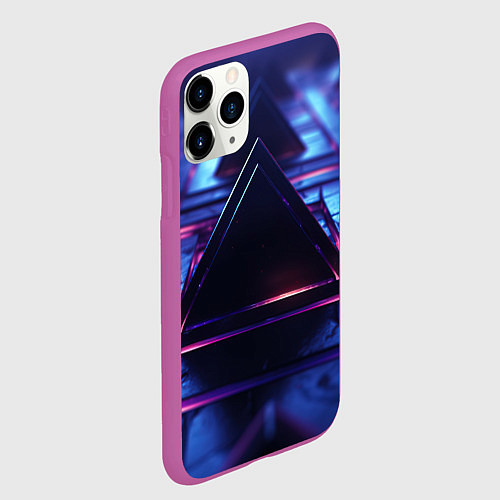 Чехол iPhone 11 Pro матовый Неоновый абстрактный треугольник / 3D-Фиолетовый – фото 2