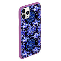 Чехол iPhone 11 Pro матовый Новогодняя гжель роспись на чёрном фоне, цвет: 3D-фиолетовый — фото 2