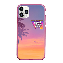 Чехол iPhone 11 Pro матовый Gta 6 пальмы и птицы, цвет: 3D-малиновый