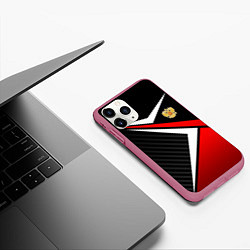 Чехол iPhone 11 Pro матовый Russia - black and red, цвет: 3D-малиновый — фото 2