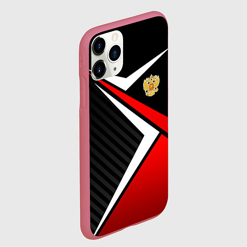 Чехол iPhone 11 Pro матовый Russia - black and red / 3D-Малиновый – фото 2