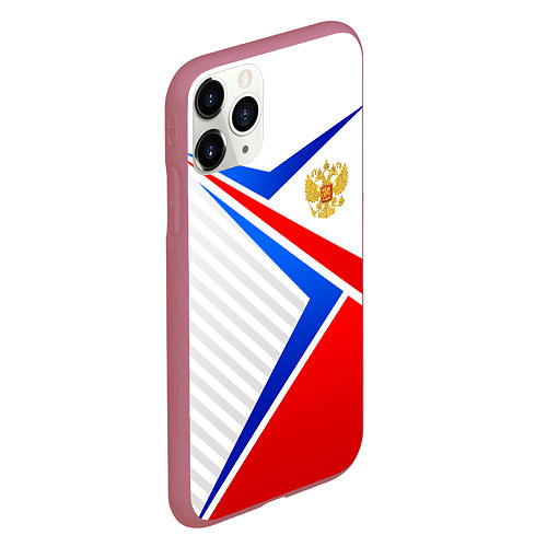 Чехол iPhone 11 Pro матовый Герб РФ - классические цвета флага / 3D-Малиновый – фото 2