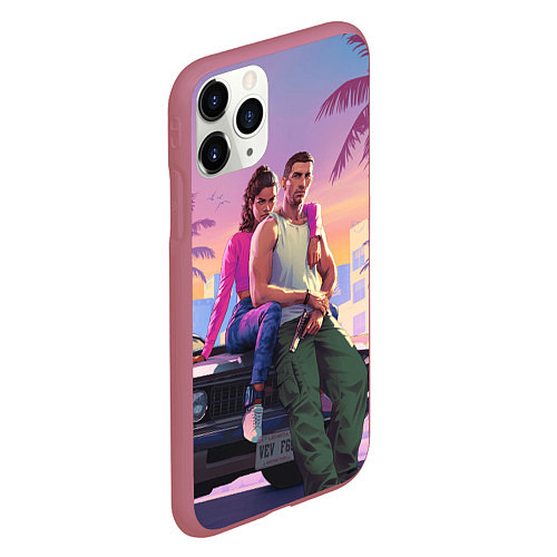 Чехол iPhone 11 Pro матовый Jason & Lucia - GTA 6 official art / 3D-Малиновый – фото 2