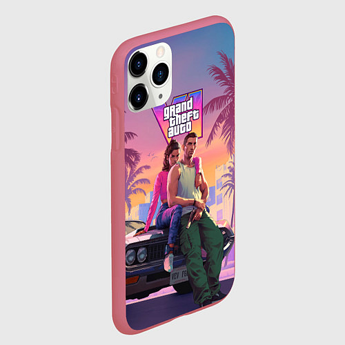 Чехол iPhone 11 Pro матовый Главные герои gta 6 / 3D-Малиновый – фото 2