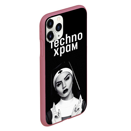 Чехол iPhone 11 Pro матовый Techno храм монашка демон / 3D-Малиновый – фото 2