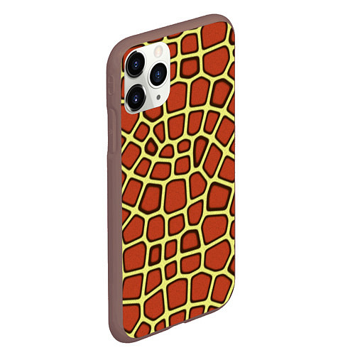 Чехол iPhone 11 Pro матовый Паттерн красных плит на жёлтом / 3D-Коричневый – фото 2