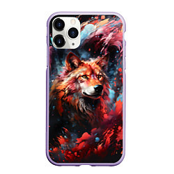 Чехол iPhone 11 Pro матовый Красный волк в брызгах краски