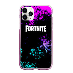 Чехол iPhone 11 Pro матовый Fortnite капли неоновых красок, цвет: 3D-розовый